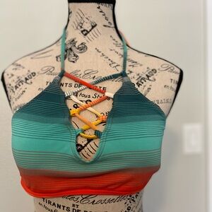 ROXY Striped Halter Bikini Top